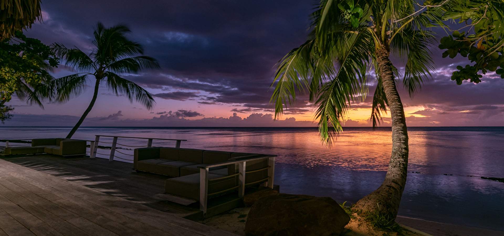 Moorea Island Beach Hotel lounge patio sunset
